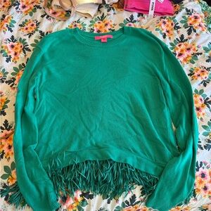 Lilly Pulitzer Emerald Green Fringe Hem Sweater